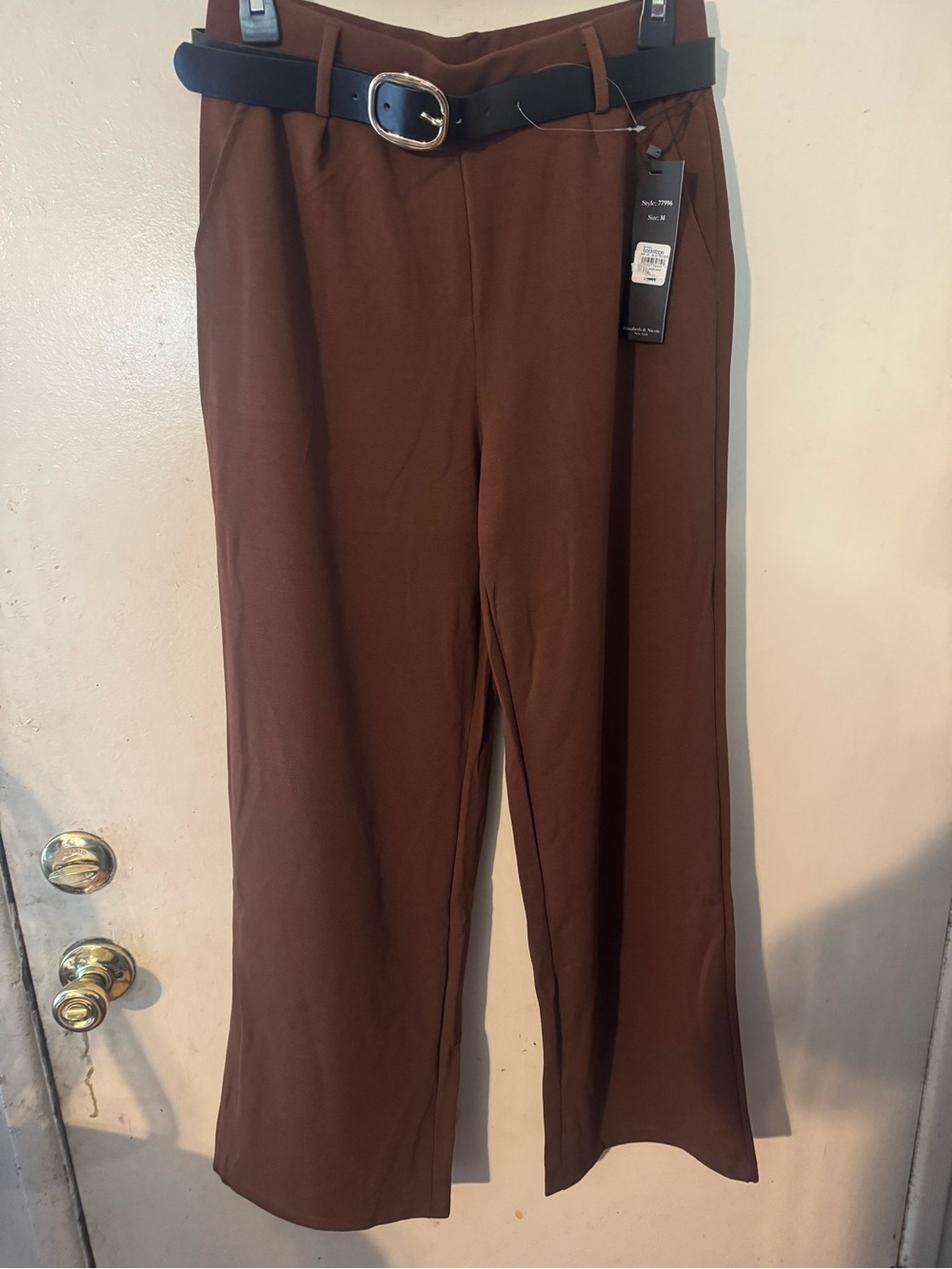 High-Rise Wide-Leg Pants in Rich Brown with Black Belt
